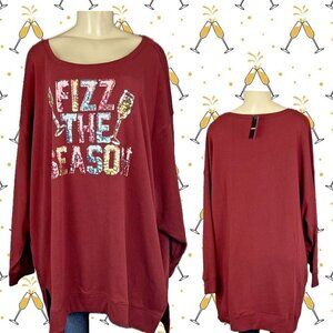 Torrid +4 Red Brick Sequin Fizz The Season Graphic Fleece Long Sleeve Sweatshirt